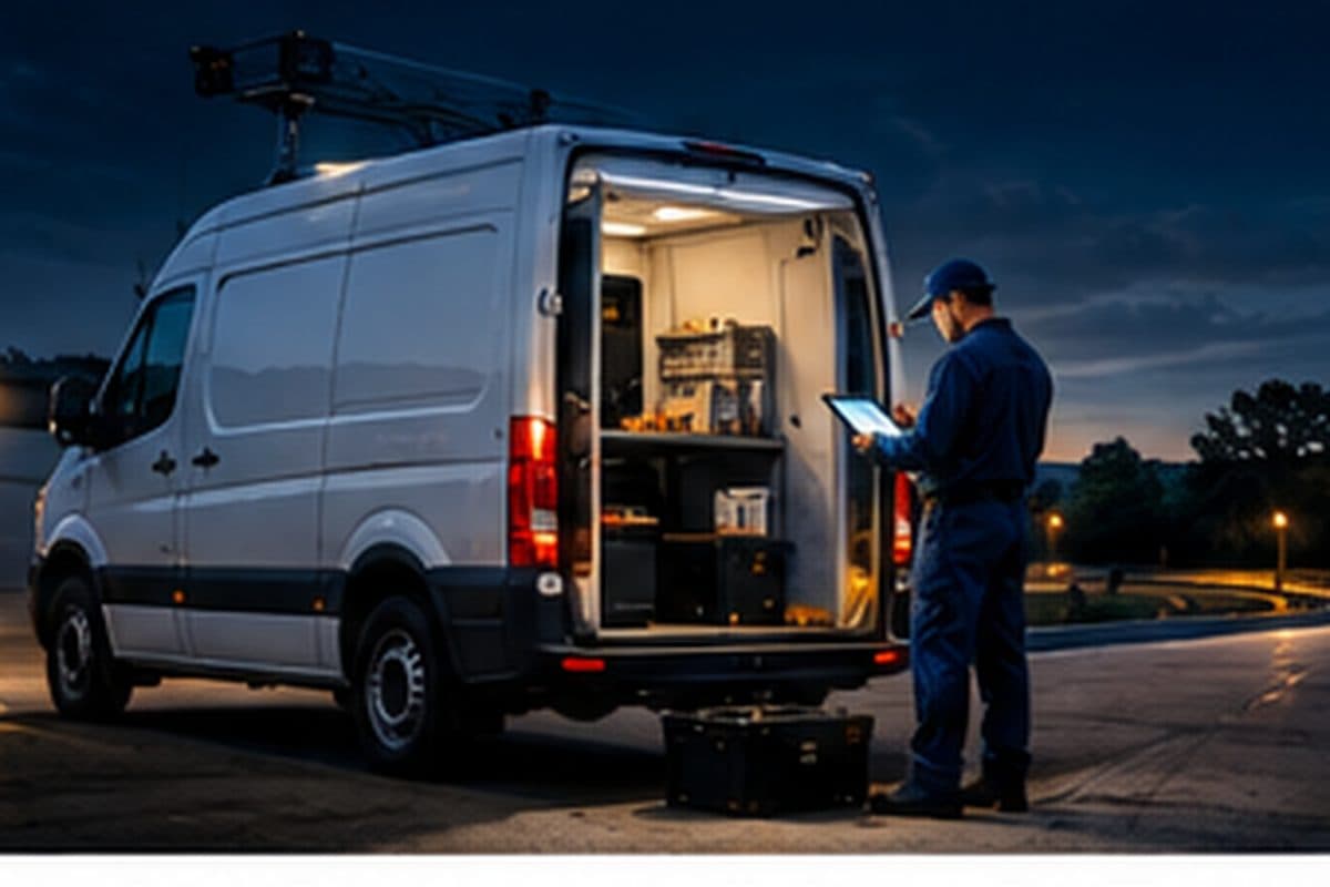 Field service van parked at a work site